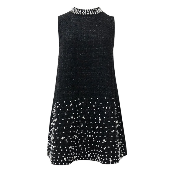 Tweed Pearl Embellished Shift Dress Small - Picture 10 of 13